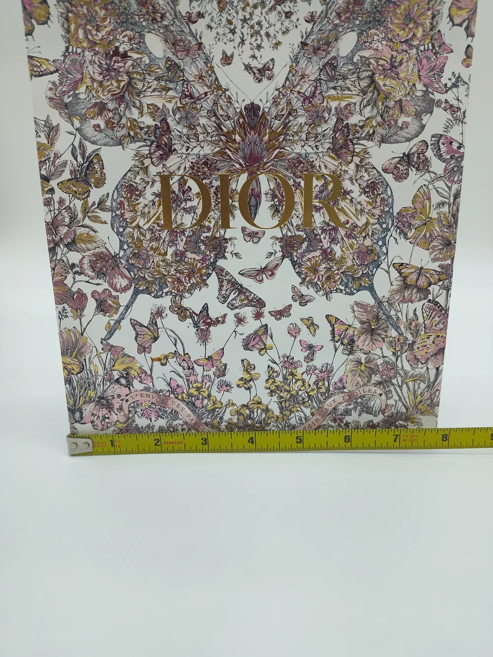 DIOR Butterfly Floral Around The World Gift Bag Gold Star Charm Ribbon PRISTINE